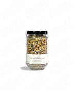 Shade Botanicals Blue Dream loose leaf tea in a 330 mL recycled glass jar back view