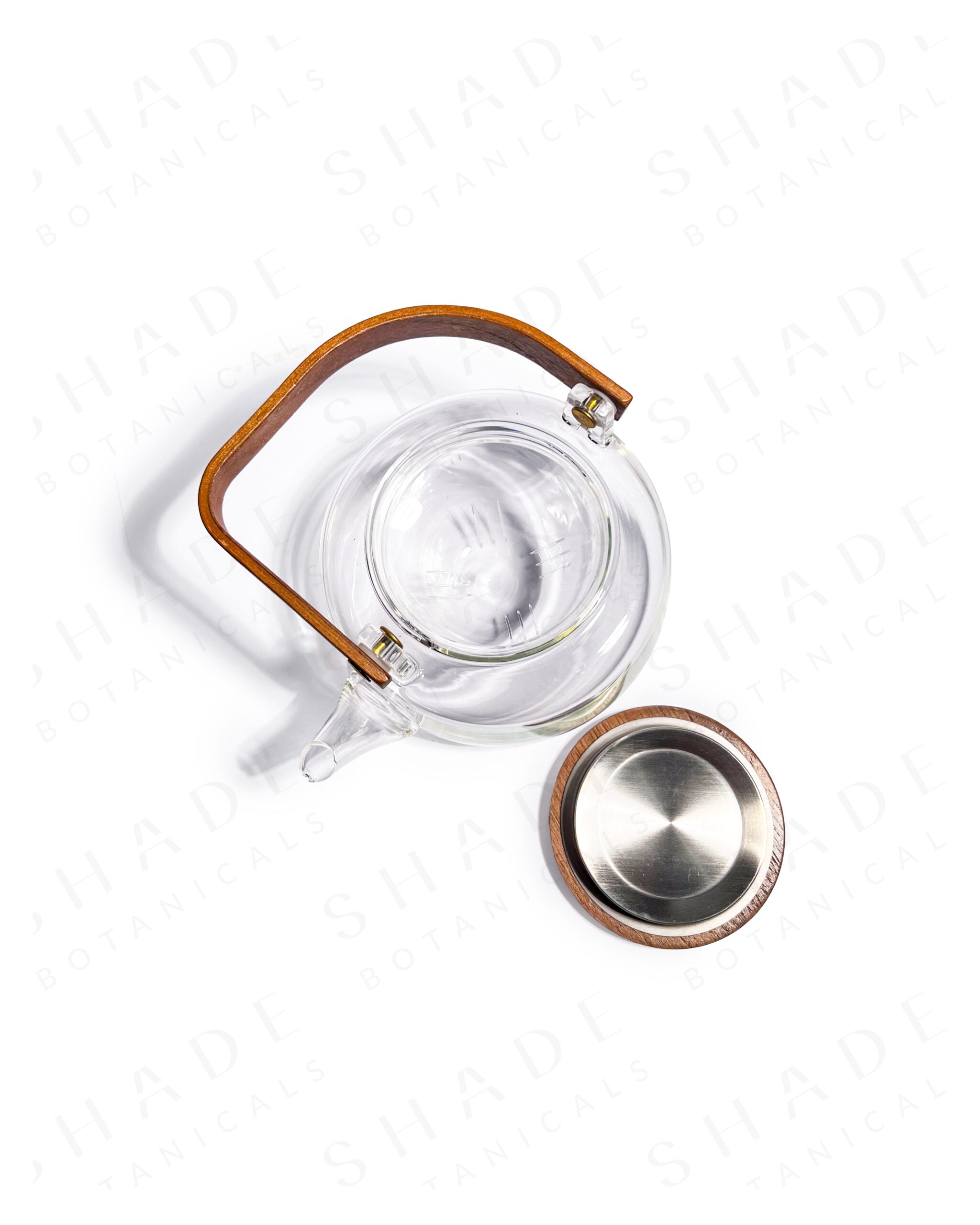 Shade Botanicals big tea pot top view with lid and parts opened 