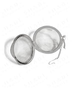 Shade Botanicals stainless steel Grande Brew Globe tea strainer front view with parts opened