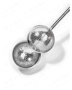 Shade Botanicals stainless steel Grande Brew Globe tea strainer close up view with parts opened