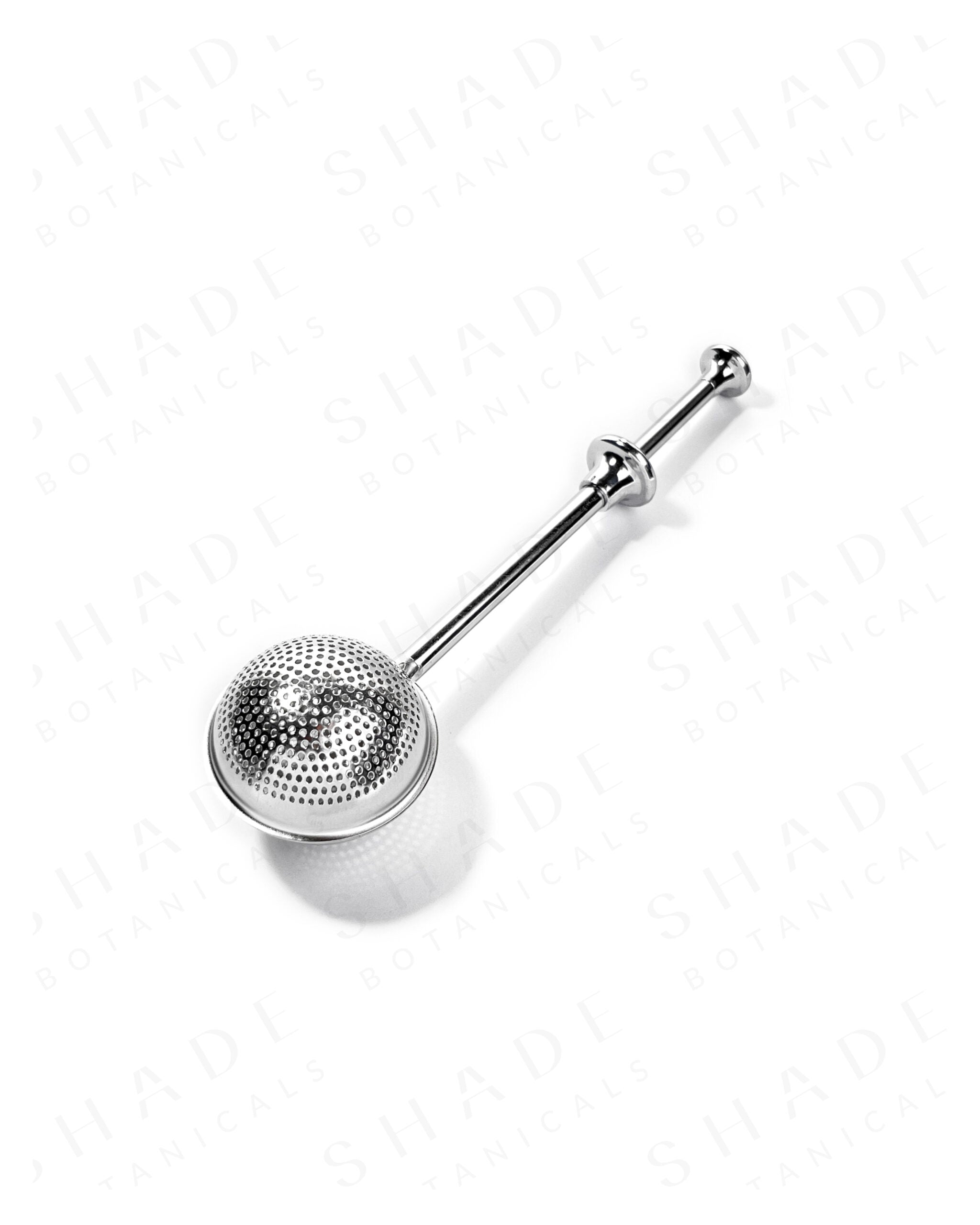 Shade Botanicals stainless steel Grande Brew Globe tea strainer front view