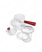 Shade Botanicals red handle serrated teapot front view with lid and parts opened