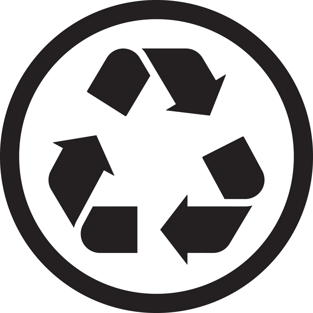 Recycling symbol with four arrows forming a circular pattern on a white background