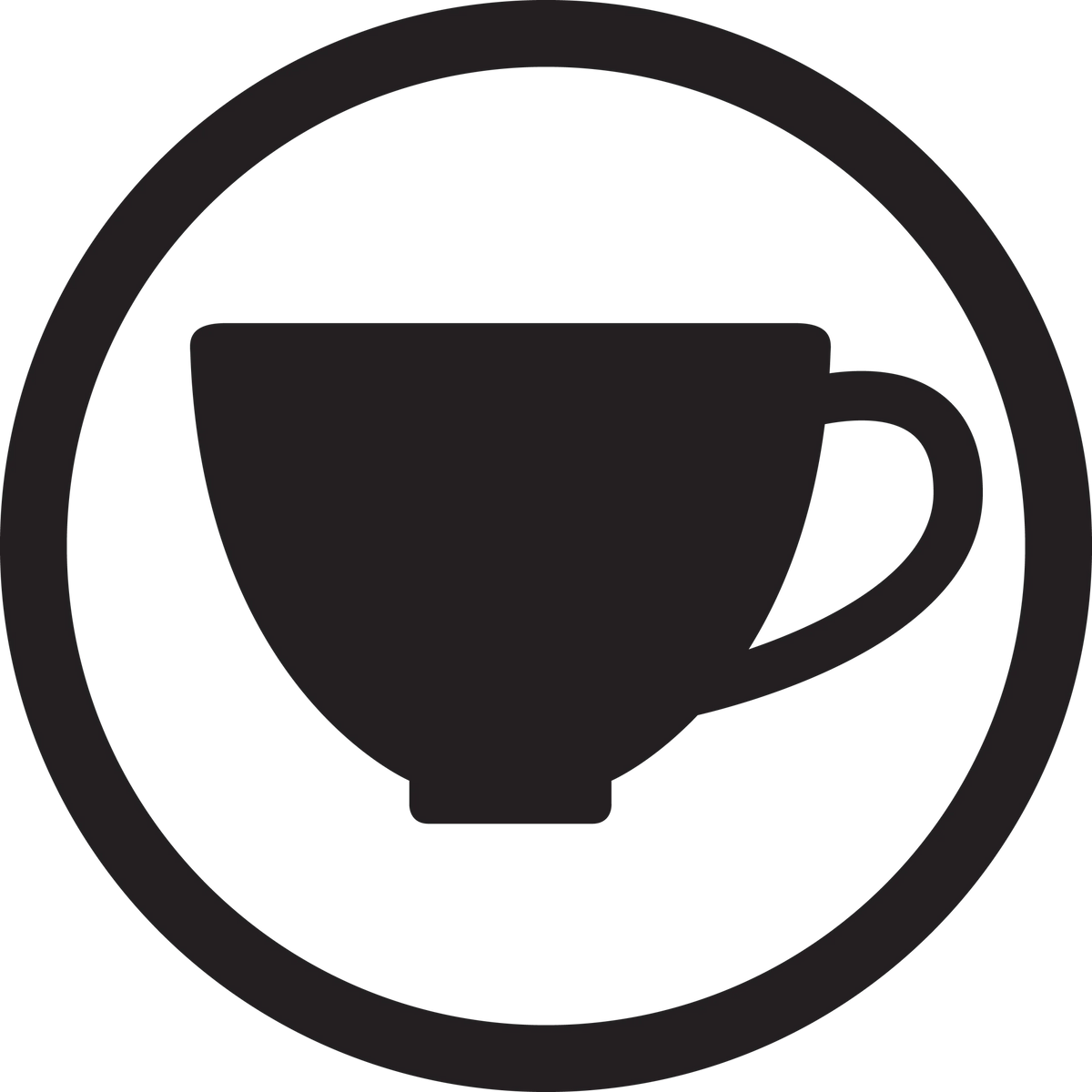 Black silhouette of a teacup inside a circle on a white background