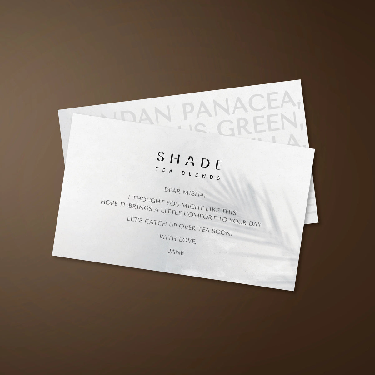 Shade Botanicals custom greeting card Tiny Prints design front view
