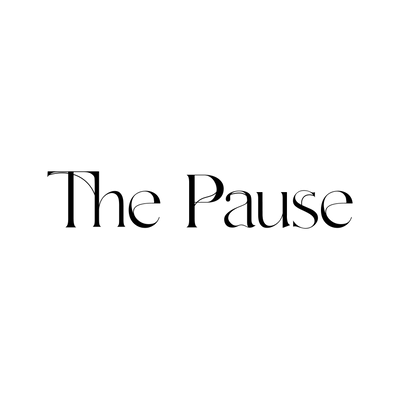 Text 'The Pause' in a decorative font on a white background