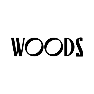 Black 'WOODS' logo on a white background