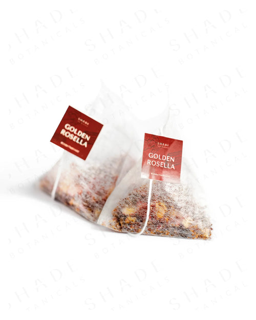Shade Botanicals Golden Rosella loose leaf tea inside a small tea pack
