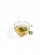 Shade Botanicals Pandan Panacea loose leaf tea served in a glass cup