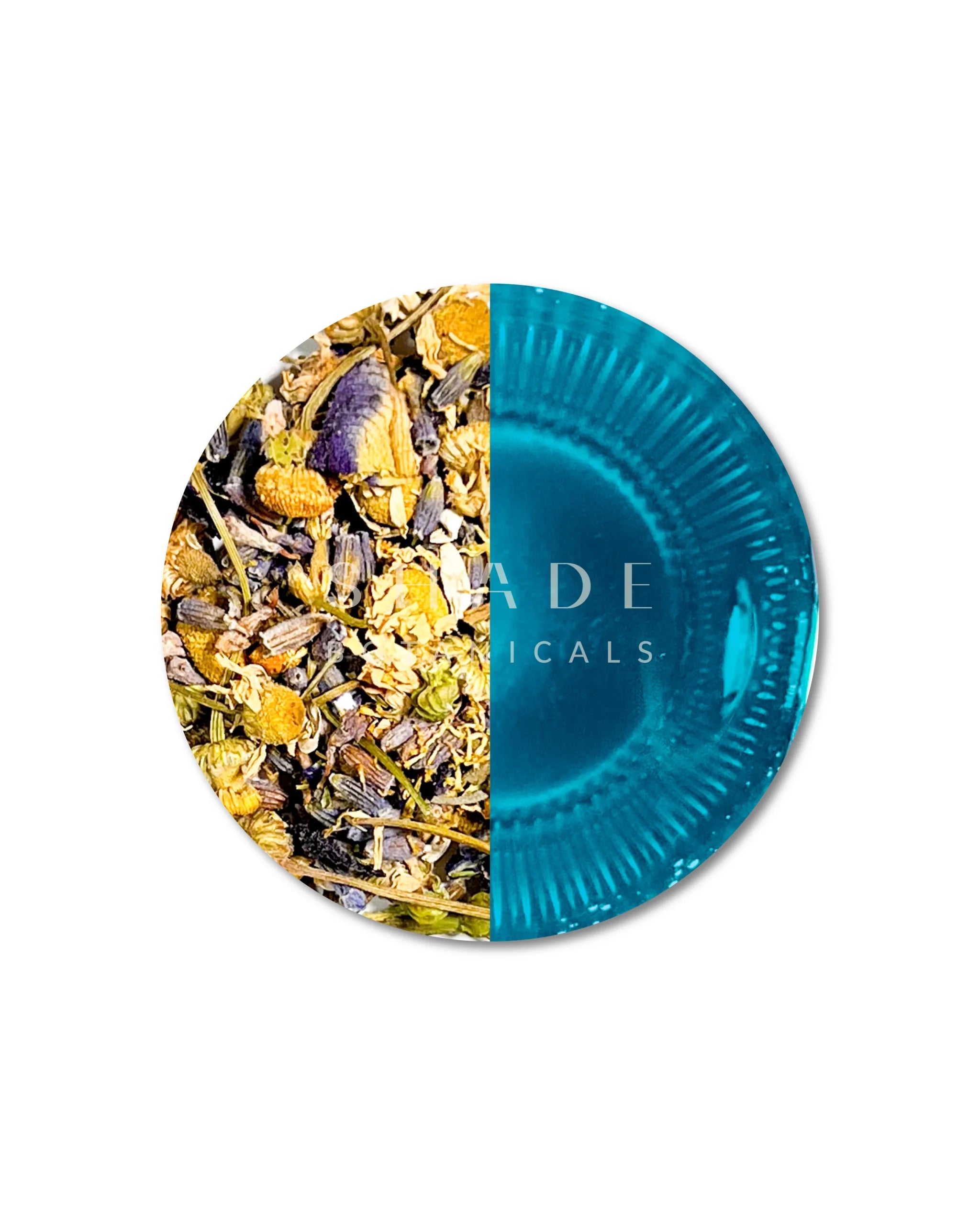 Top view of Shade Botanicals Blue Dream travel pack with vibrant blue tea blend color