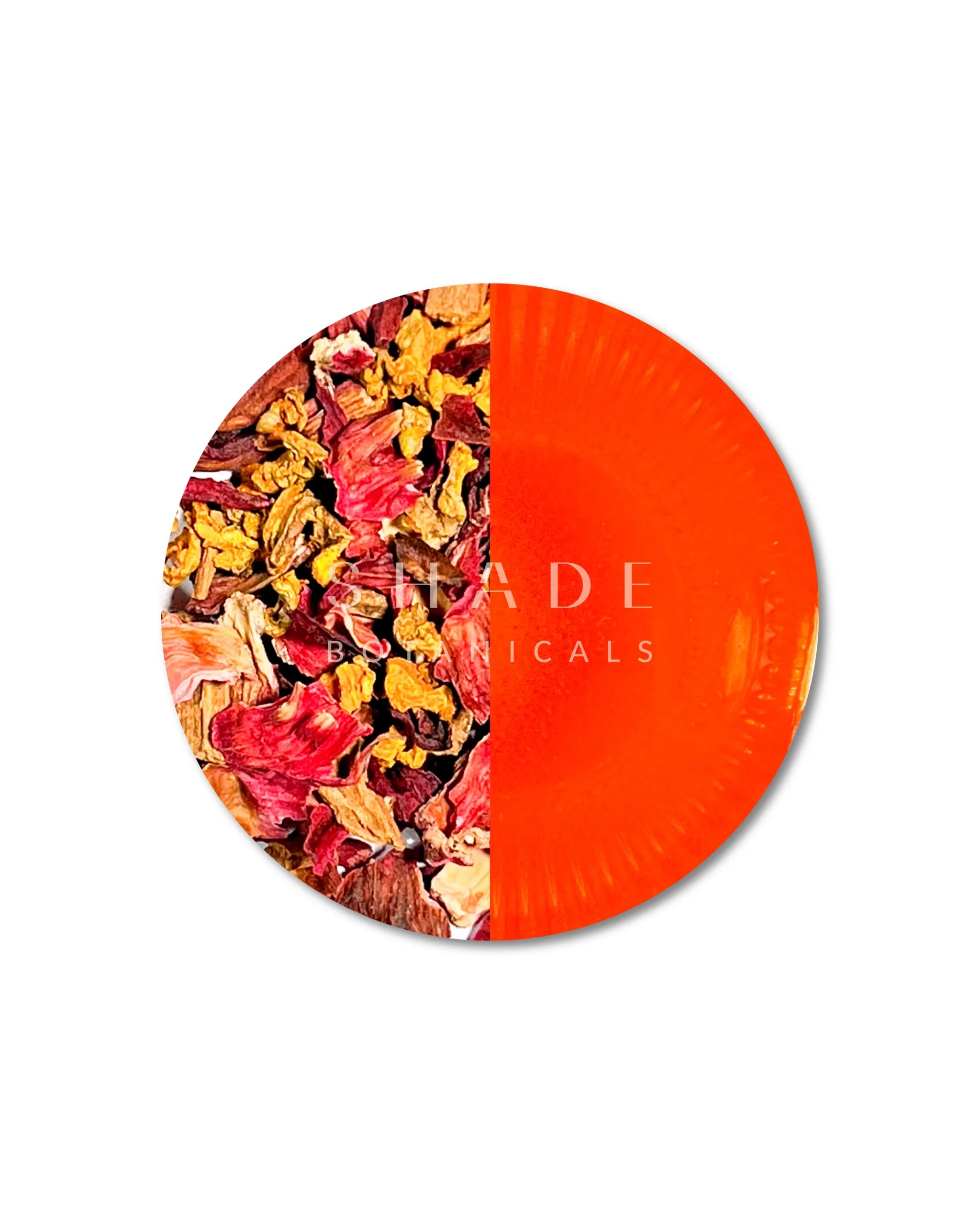 Top view of Shade Botanicals Golden Rosella travel pack with vibrant rosella tea blend color